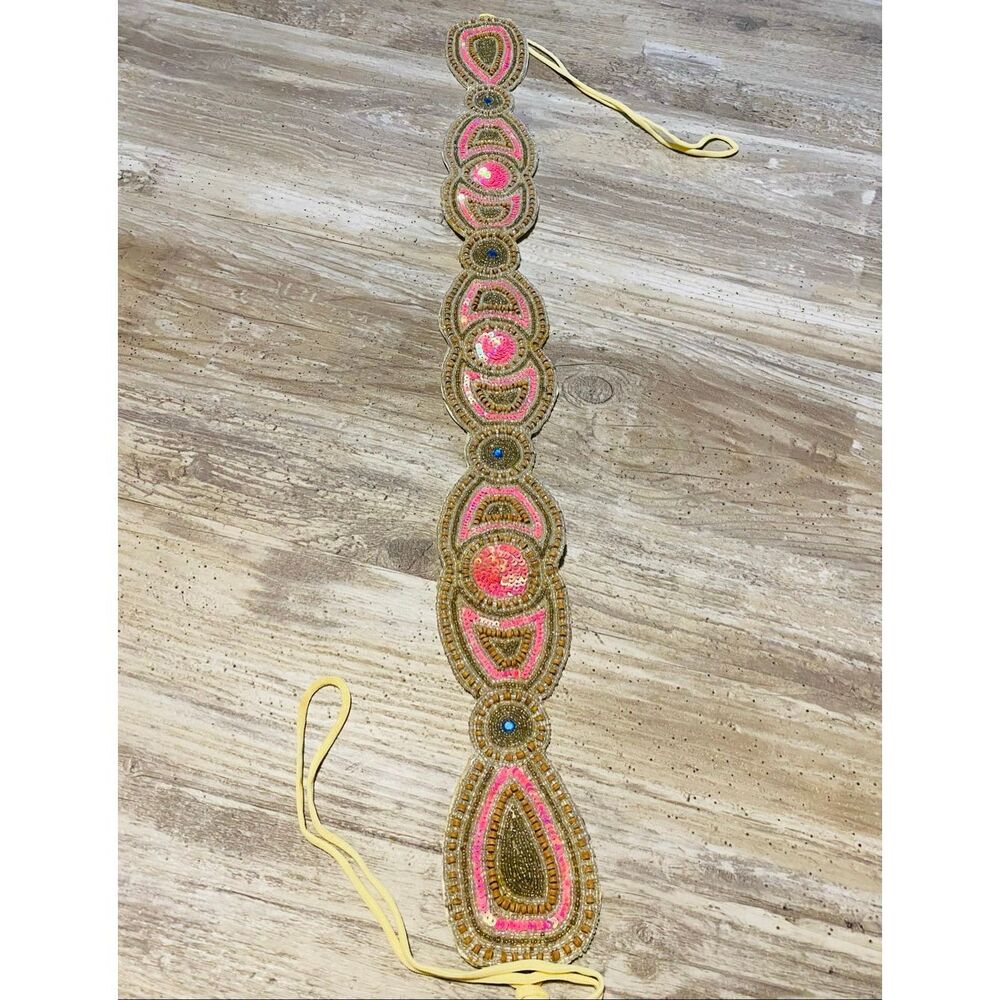 Raj Vintage Deadstock Y2K Pink Beaded Boho Western One Size Belt